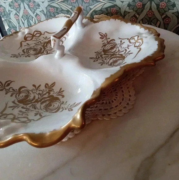 🇨🇵 Vintage Birks White Porcelain With Gold Handpainted Divided Serving Plate - Picture 3 of 7